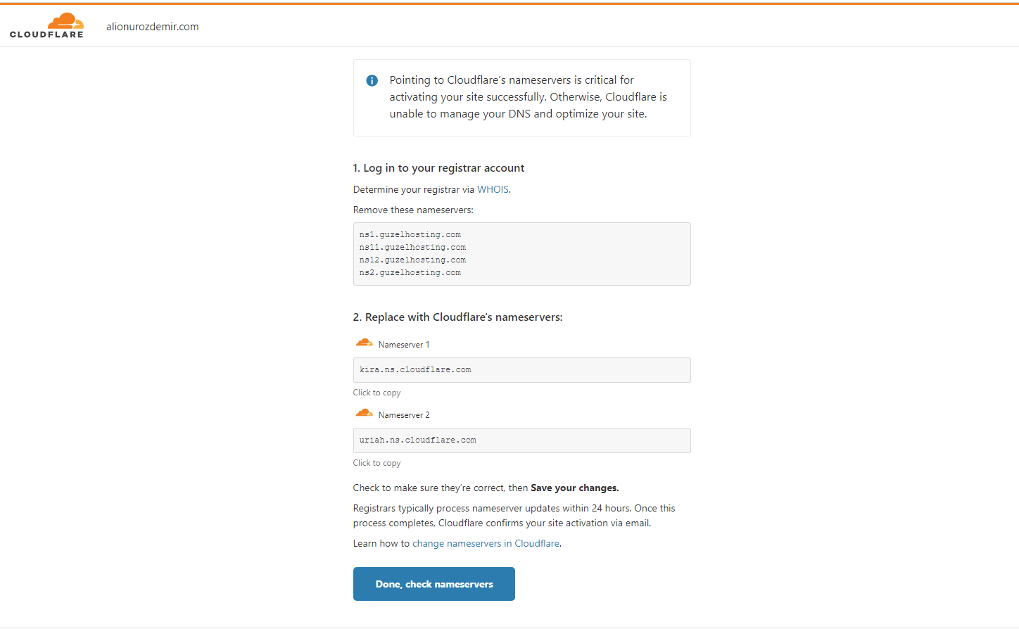 cloudflare nameserver değiştirme